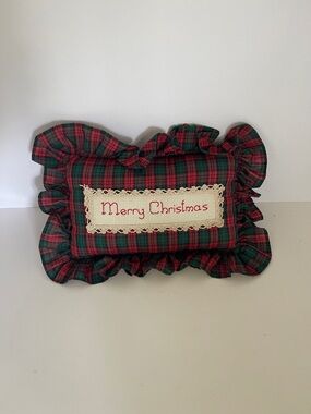 Merry Christmas Plaid Decorative Holiday Pillow - Red & Green Needlepoint